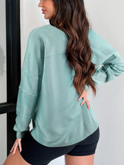 Mineral Wash Exposed Seam Buttoned V Neck Top OutfitFlow
