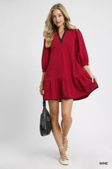 Umgee French Terry Ruffle Hem Dress with Plaid Trim OutfitFlow