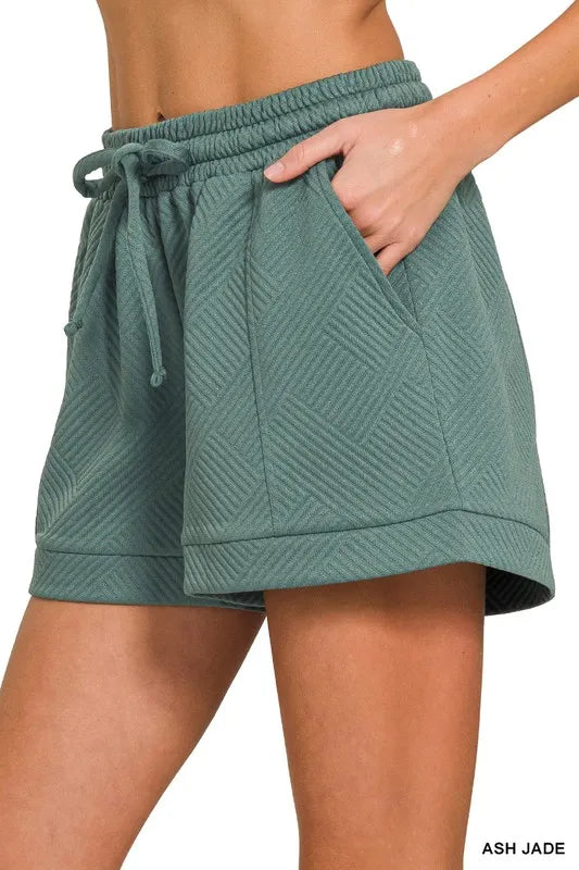 Zenana Textured Knit Jacquard Drawstring Shorts OutfitFlow