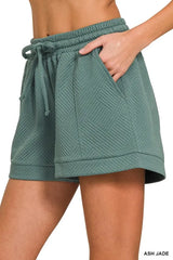 Zenana Textured Knit Jacquard Drawstring Shorts OutfitFlow
