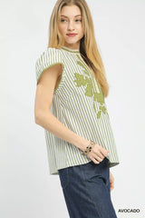 Umgee V-Neck Stripe Top with Lace Trim Trendsi