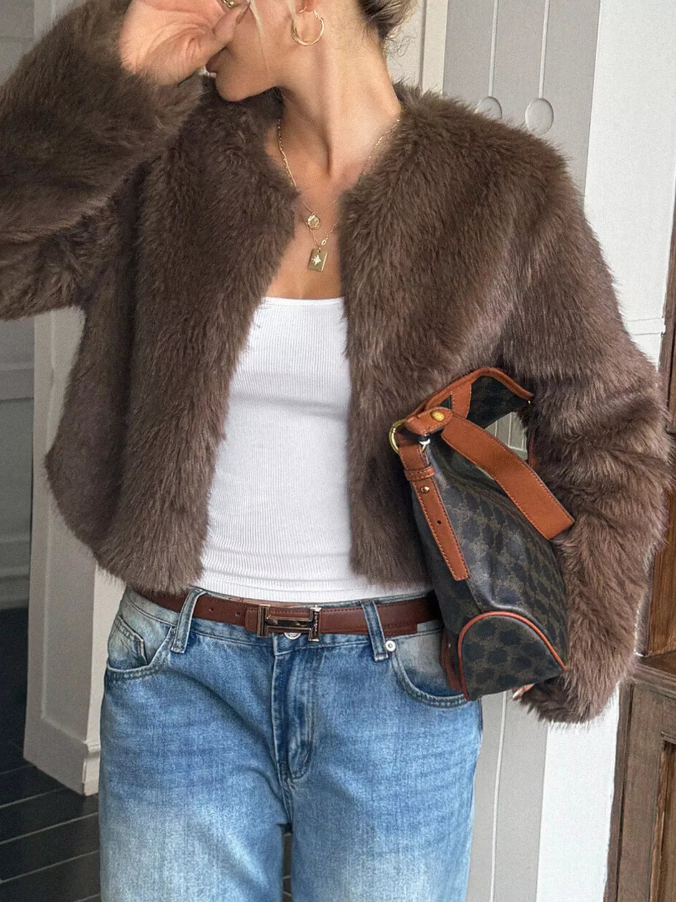 Faux Fur Cropped Outerwear OutfitFlow