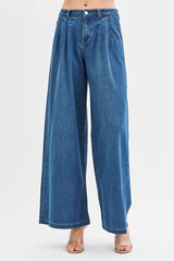 RISEN Mid Rise Fit Wide Leg Knit Denim Look Jeans OutfitFlow