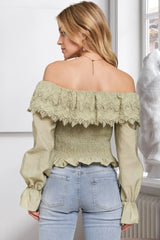 ADORA Smocking Blouse with Eyelet Lace Ruffle OutfitFlow