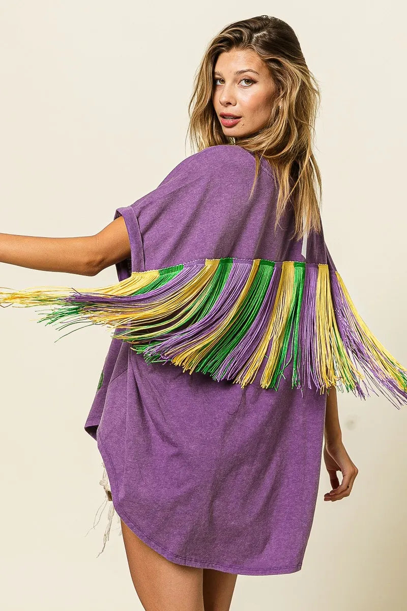 BiBi Vintage Washed Fleur Mardi Gras Top OutfitFlow
