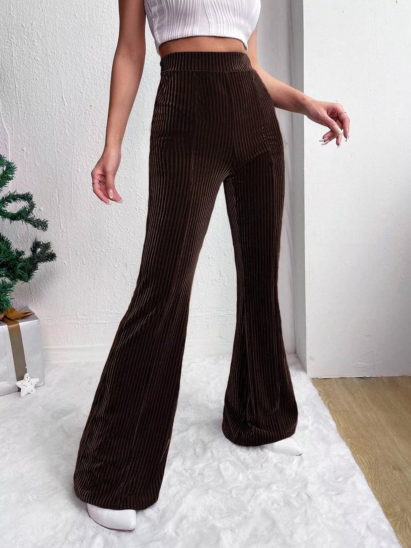 Corduroy High Waist Flare Pants OutfitFlow