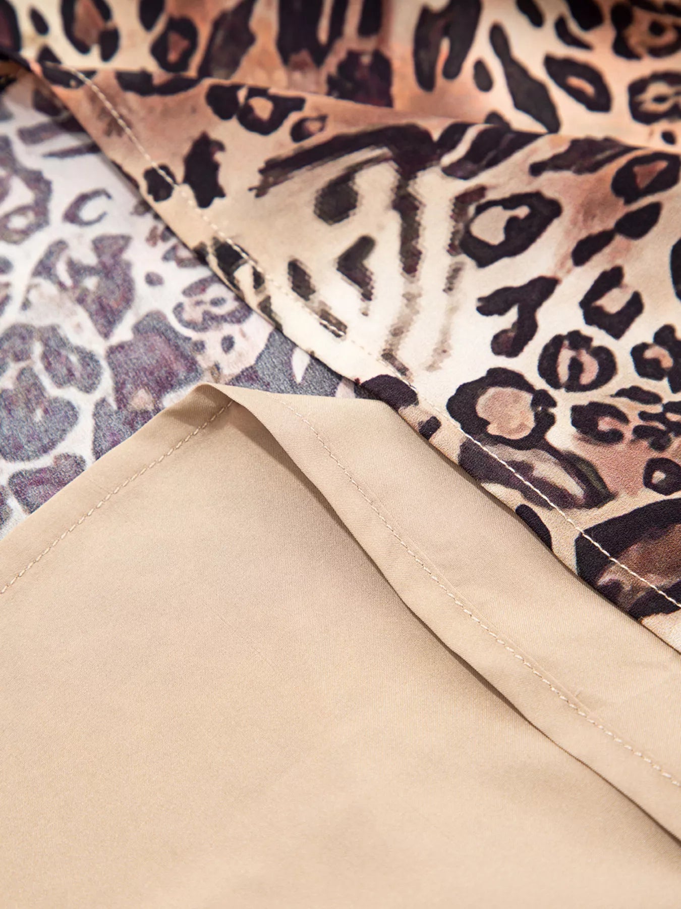 Leopard Ruffled Detail Long Sleeve Loose Mini Dress OutfitFlow