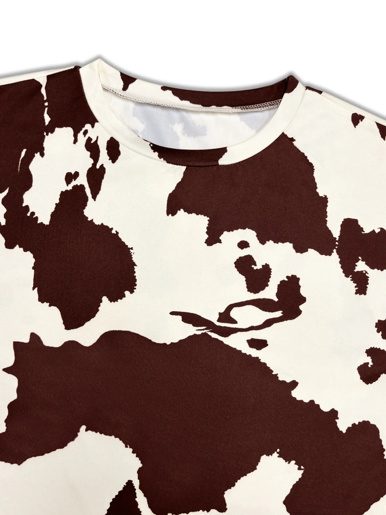 Cow Print T-Shirt and Drawstring Shorts Set OutfitFlow