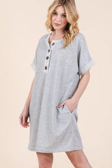 BOMBOM Casual Contrast Trim Henley Dress OutfitFlow