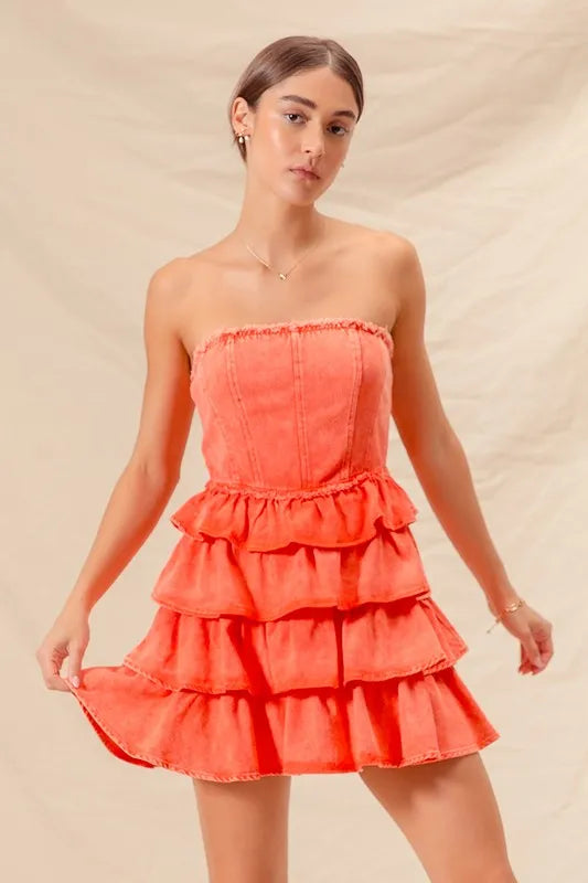 SO ME Strapless Ruffle Layered Game Day Cheer Up Dress OutfitFlow