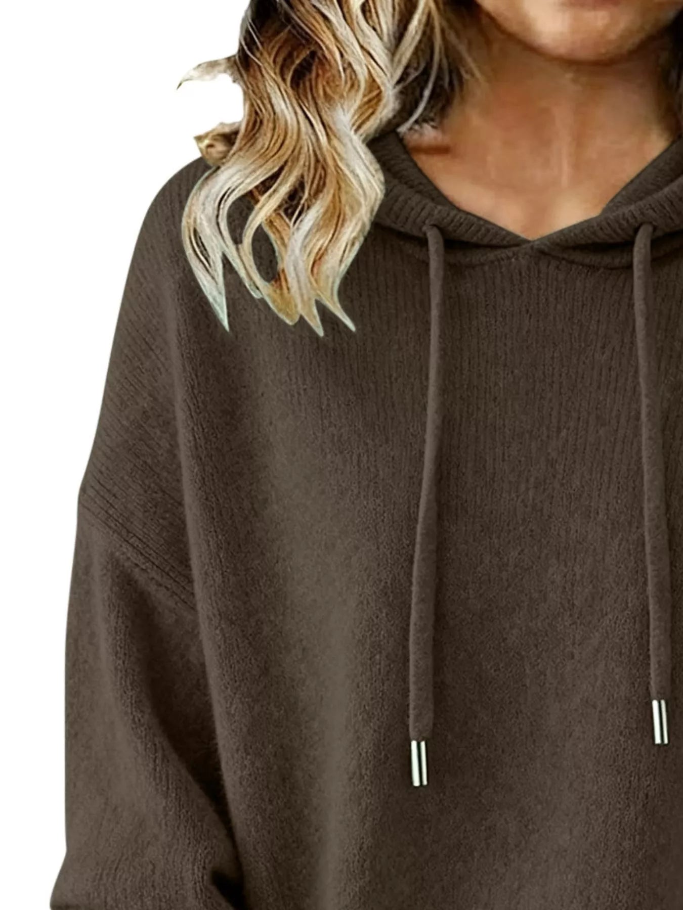 Drawstring Long Sleeve Hooded Sweater Trendsi