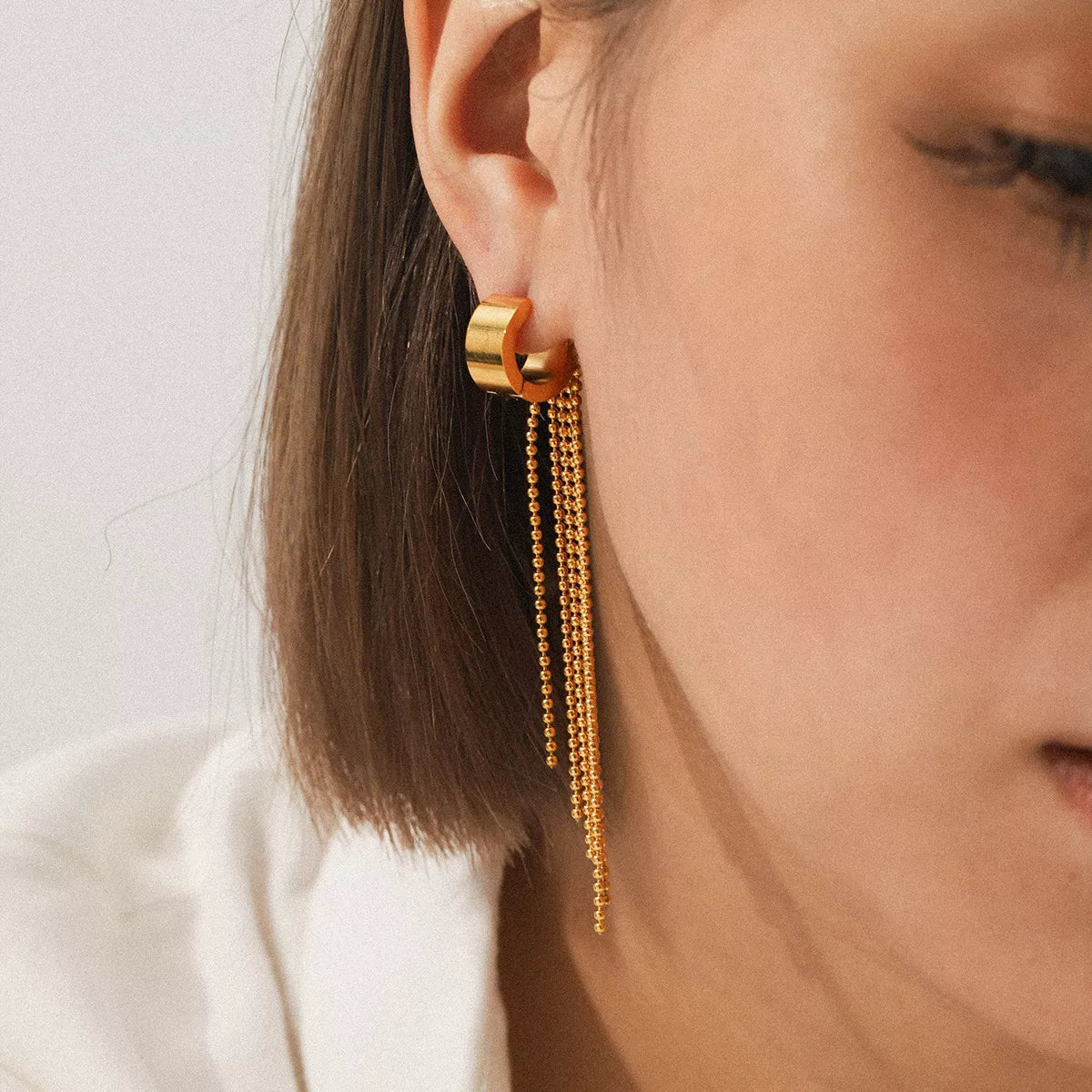 18K Gold-Plated Tassel Chain Earrings OutfitFlow