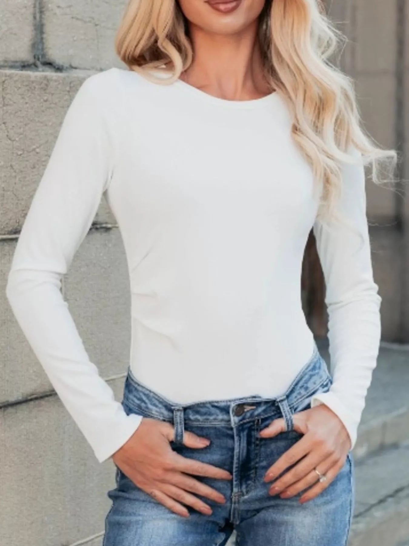 Ribbed Long Sleeve Fitted Bodysuit OutfitFlow