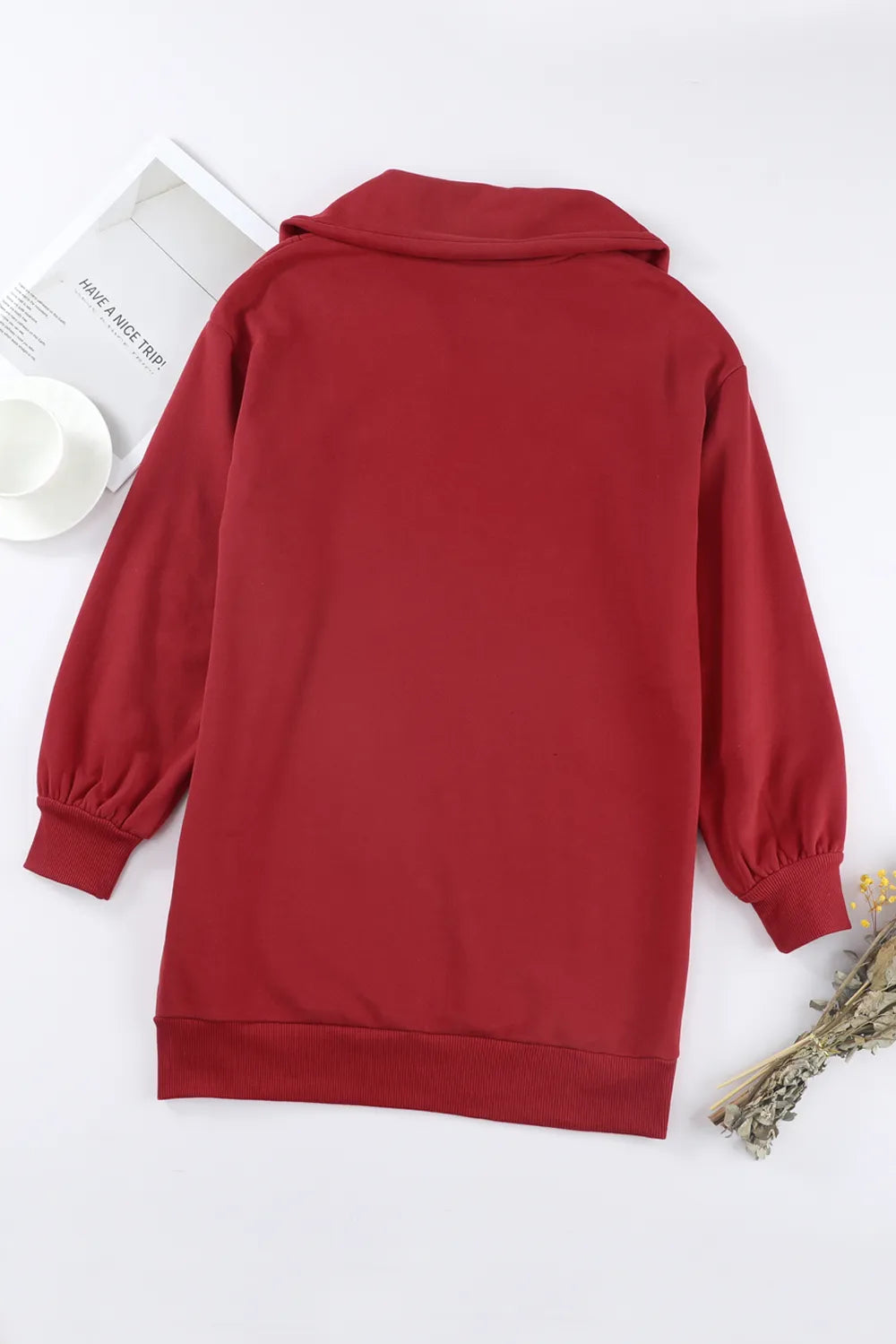 Half Zip Dropped Shoulder Mini Sweatshirt Dress OutfitFlow