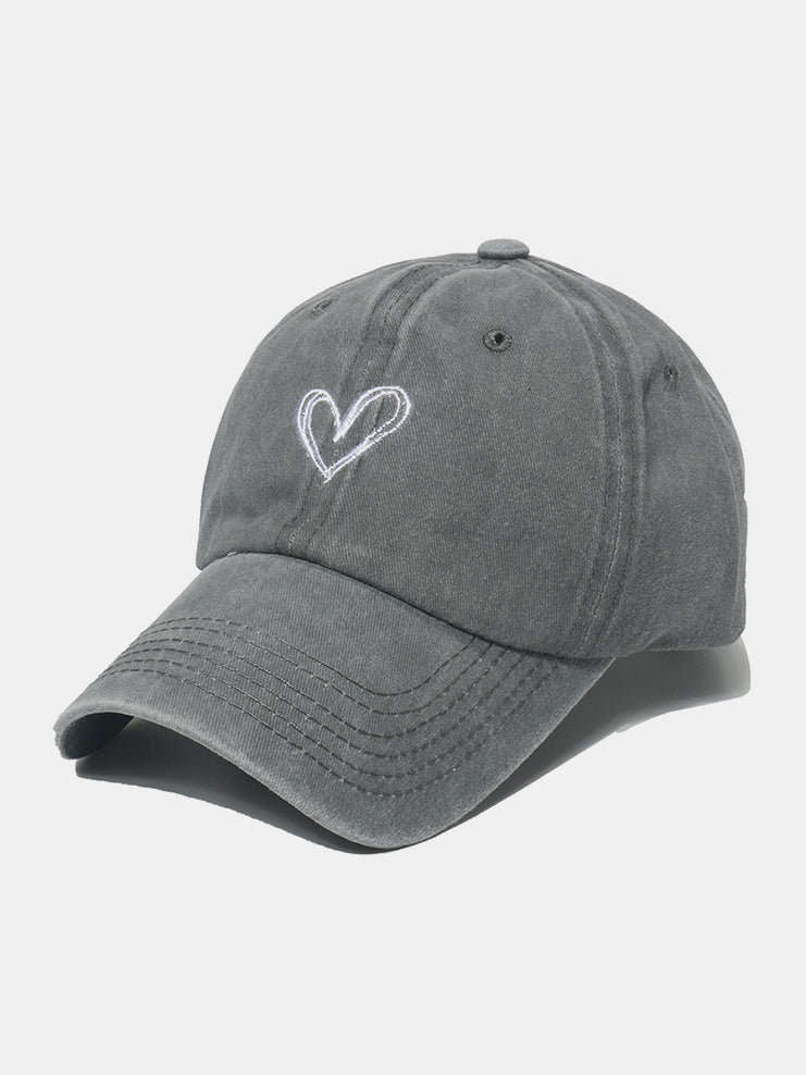 Outfit Flow - Embroidered Heart Washed Cotton Baseball Cap