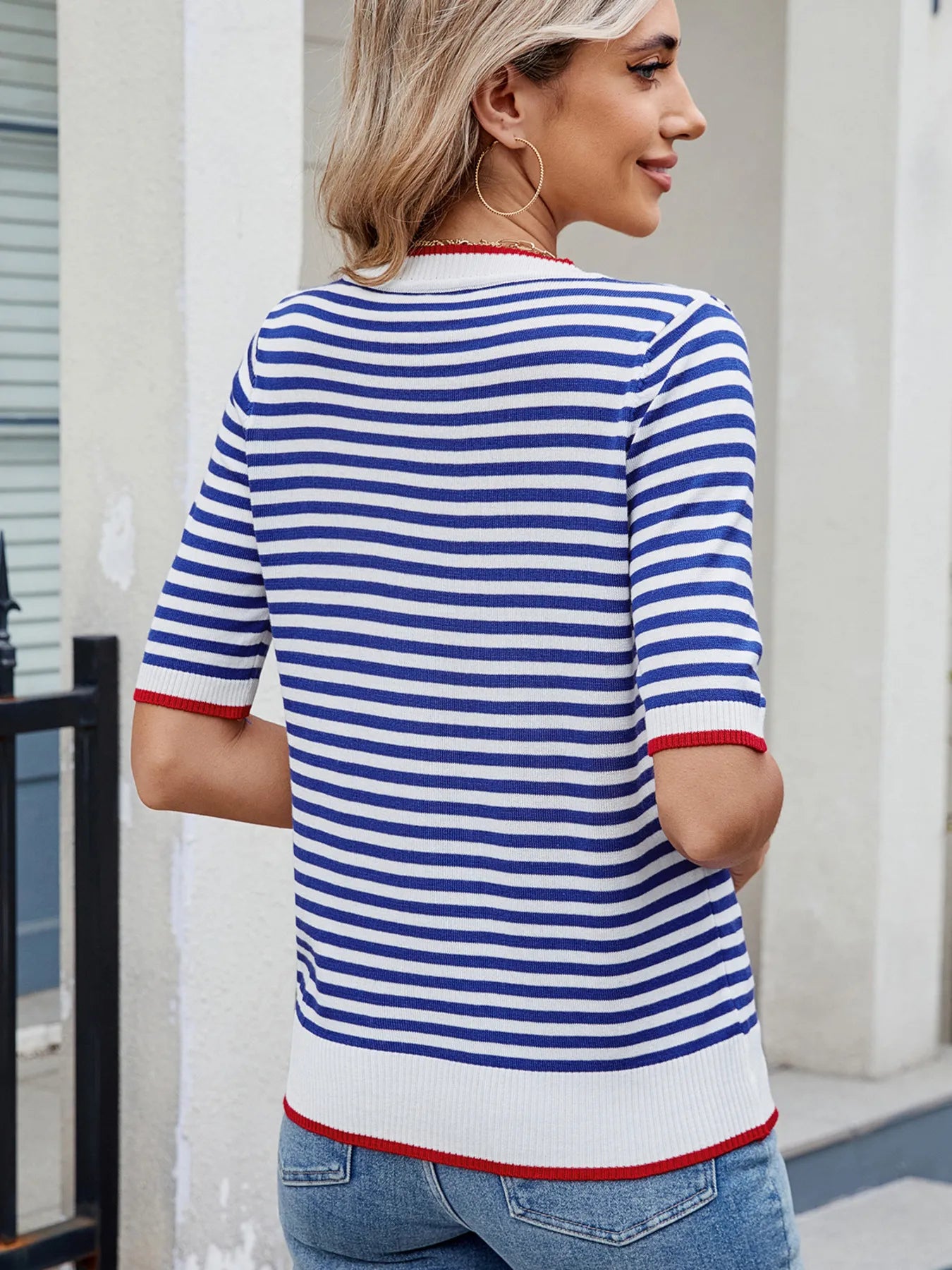 Striped Casual T-Shirt with Contrast Trim OutfitFlow