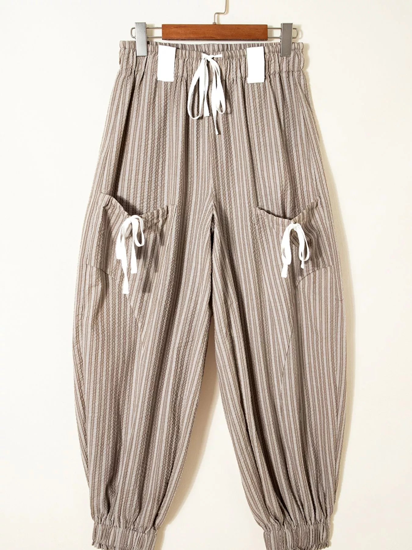Stripe Drawstring Cargo Jogger Pants with Pockets OutfitFlow