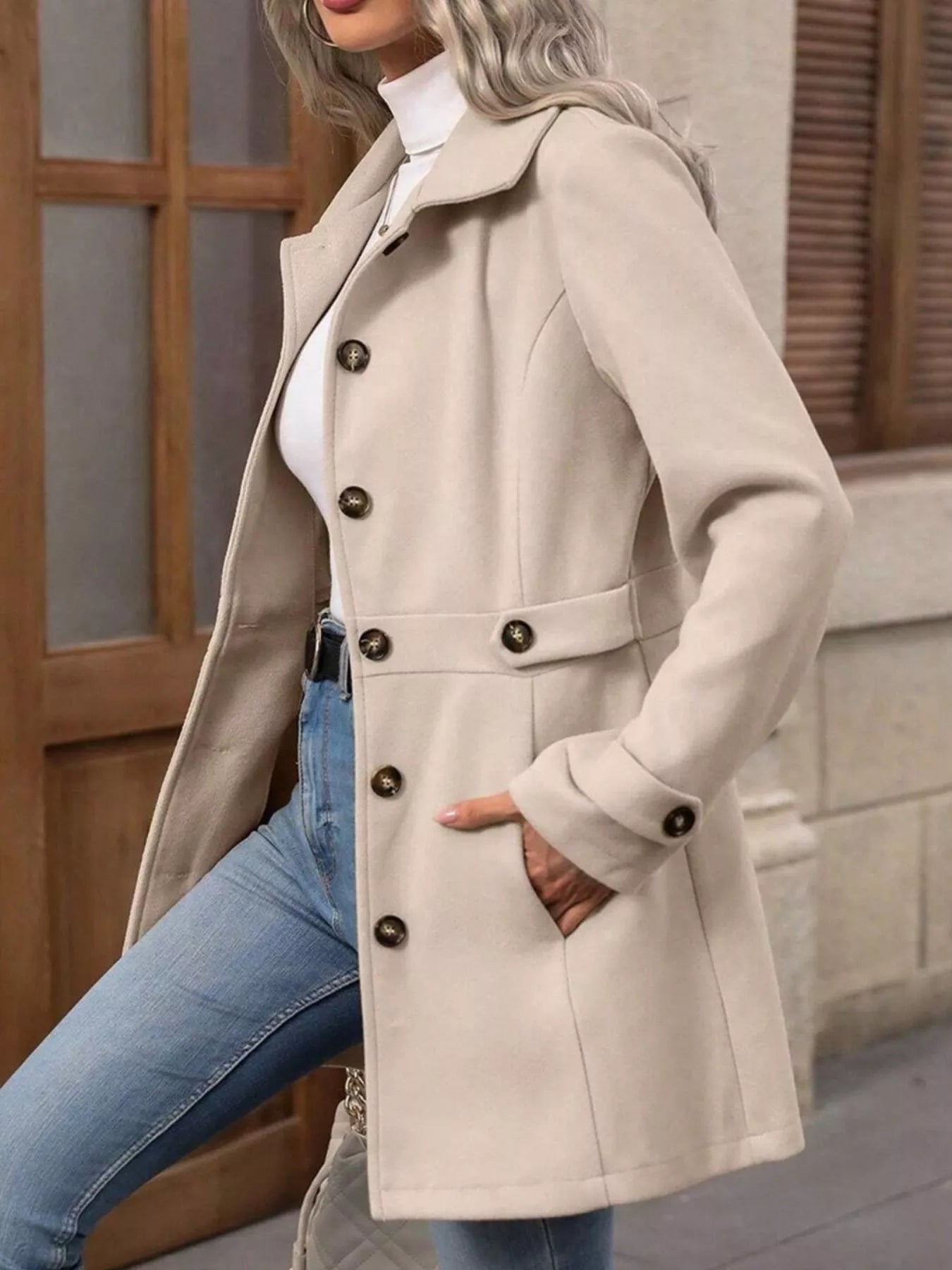 Button Up Long Sleeve Coat OutfitFlow