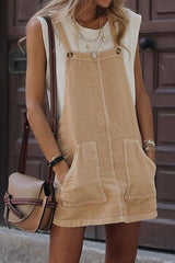 Side Buttons Square Neck Overall Mini Dress OutfitFlow