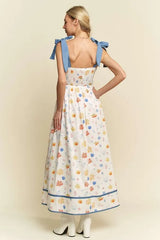 Davi & Dani Denim Binding Detail Smocking Summer Maxi Dress OutfitFlow