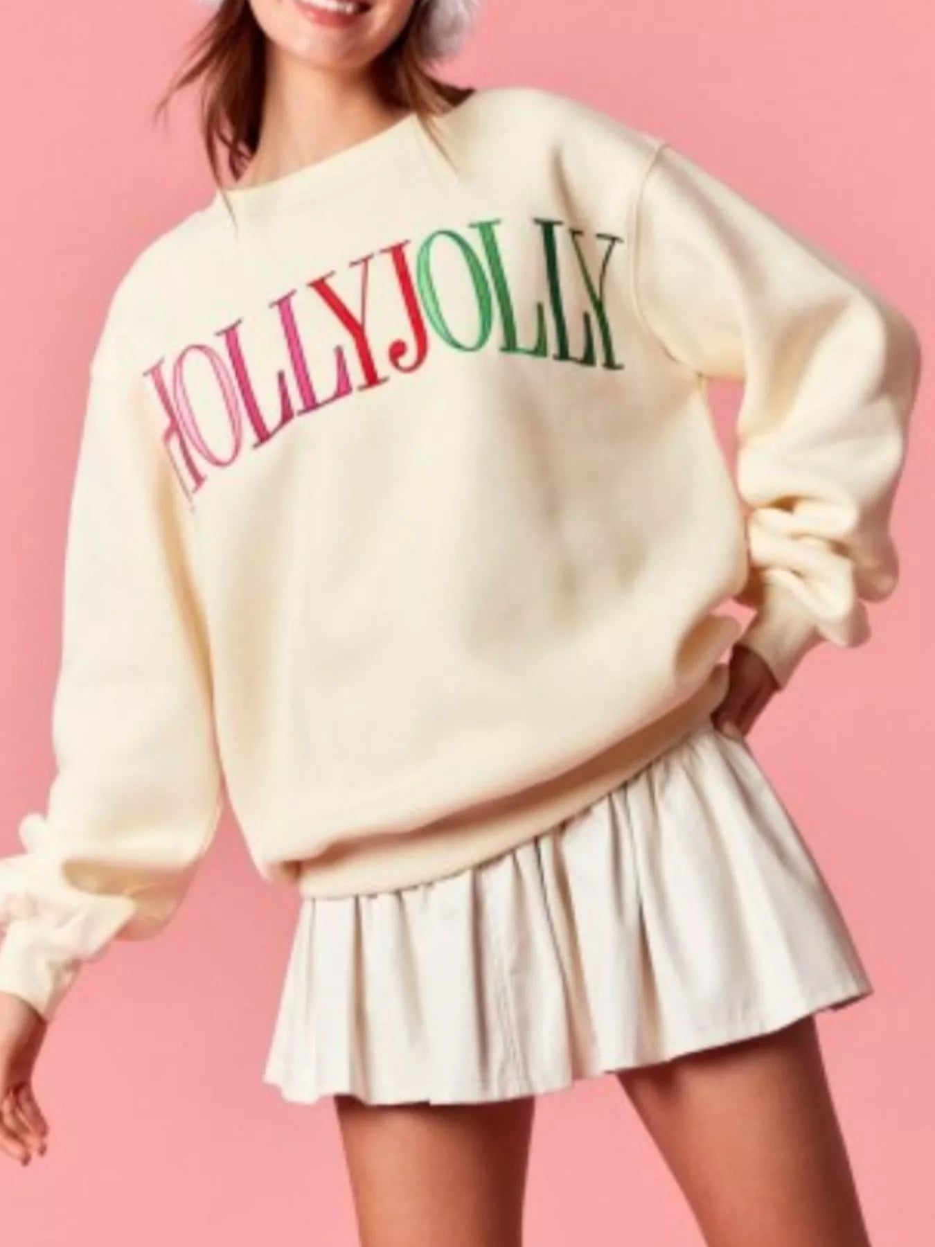 Holly Jolly Crew Neck Christmas Sweatshirt OutfitFlow