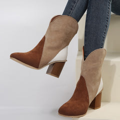 Suede Square Toe Block Heel Boots