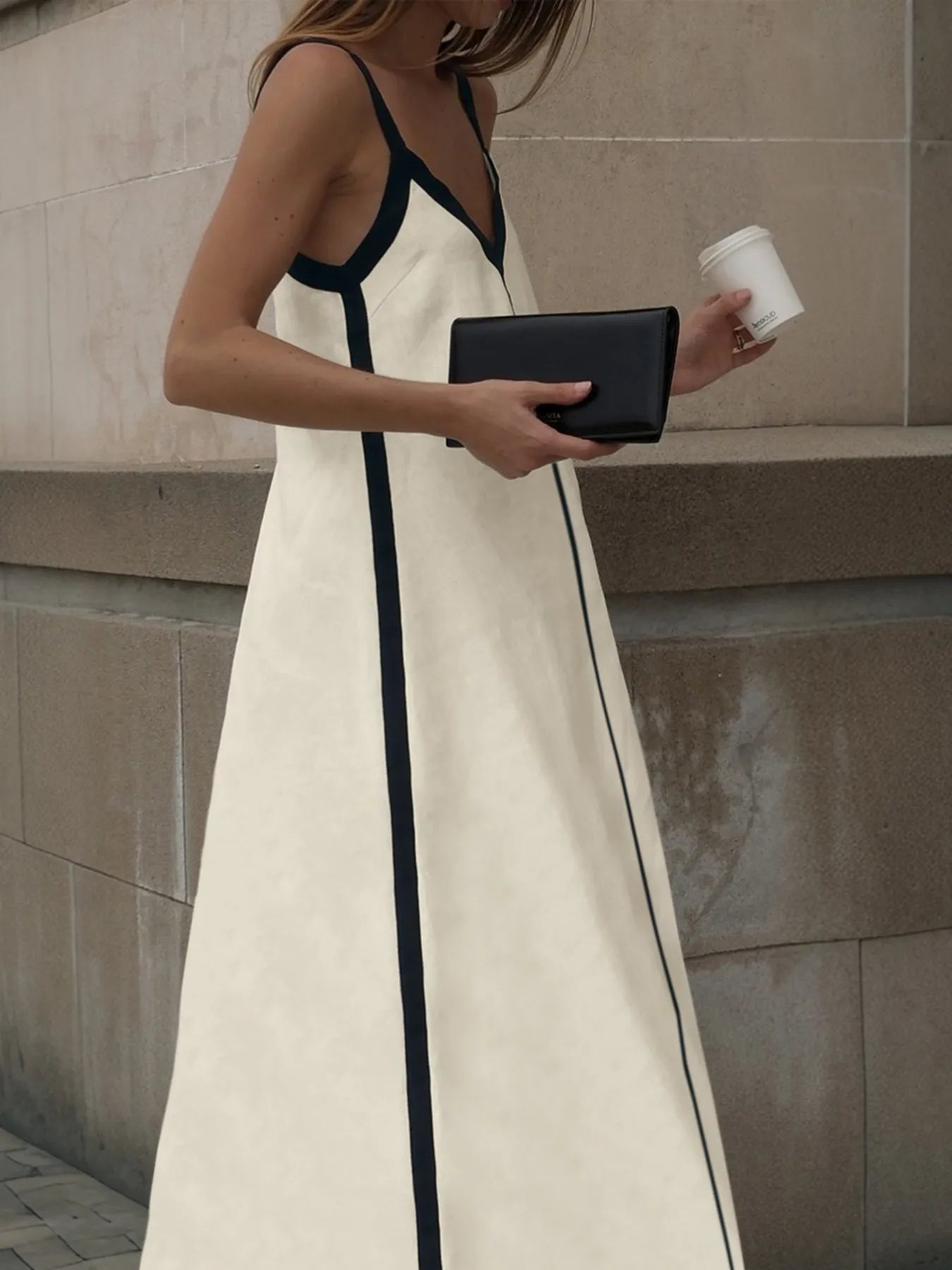 Contrast Trim V-Neck Maxi Dress OutfitFlow