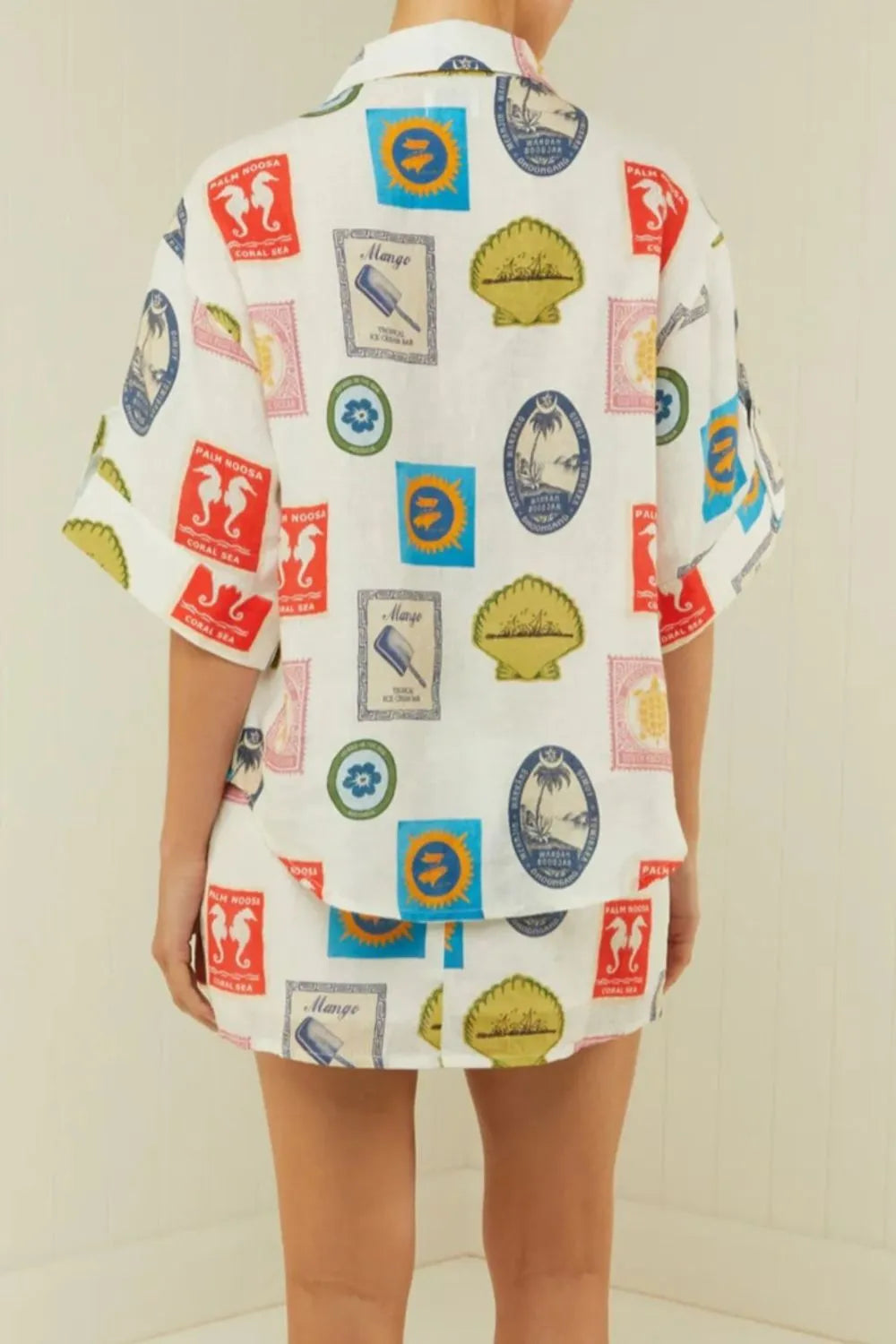 Printed Button Up Shirt and Skirt Set OutfitFlow