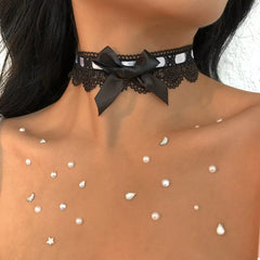 Lace Bow Choker Necklace Black onesize OutfitFlow