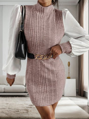 Ribbed Contrast Long Sleeve Sweater Dress