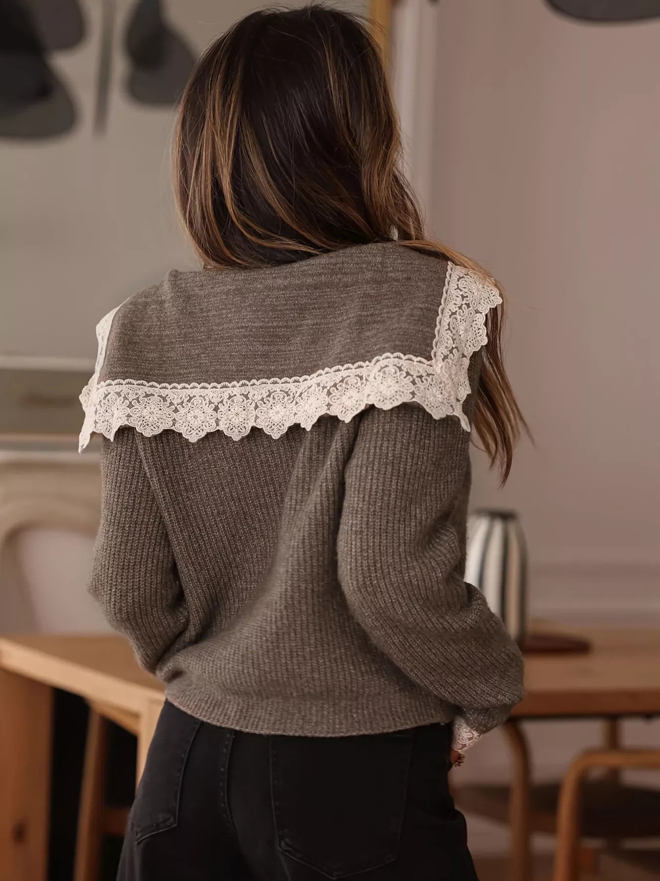 Lace Trim Button Up Cardigan OutfitFlow