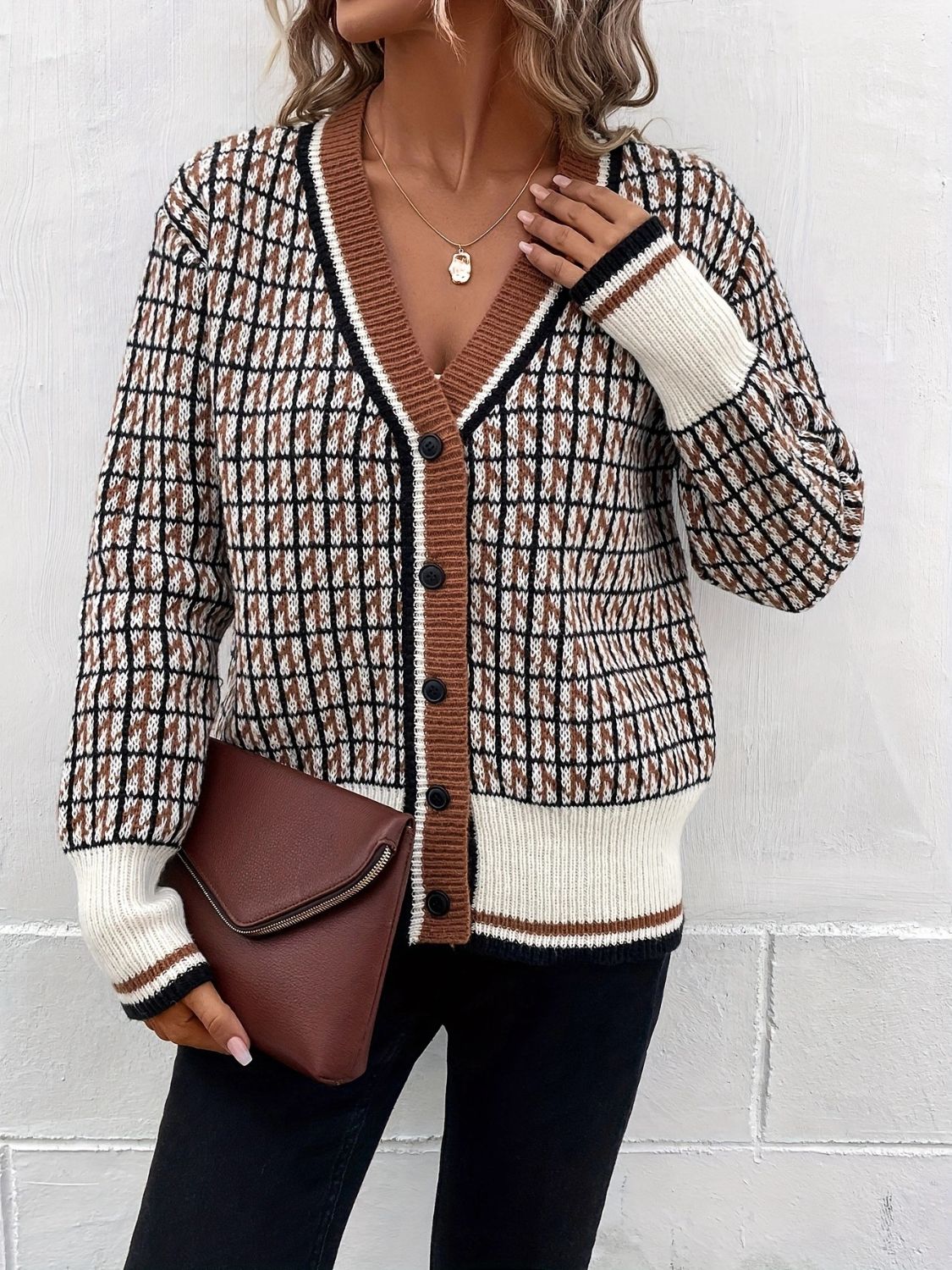 Outfit Flow - Plaid V-Neck Button Up Cardigan