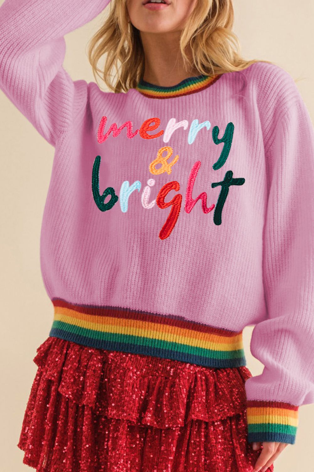 Outfit Flow - MERRY & BRIGHT Ribbed Round Neck Sweater