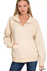 Zenana Half Zip Fleece Sweatshirt with kangaroo Pocket OutfitFlow