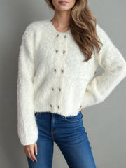 Outfit Flow - Heart Button Round Neck Cardigan