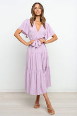 Tied Back Tiered Short Sleeve Midi Dress OutfitFlow
