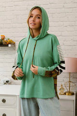 BiBi Plaid With Stripes Mix Match French Terry Hoodie OutfitFlow