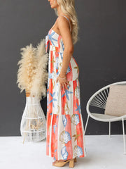 Printed Spaghetti Strap Maxi Dress with Pockets OutfitFlow