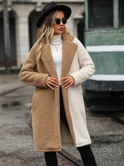 Contrast Dropped Shoulder Sherpa Coat Camel Trendsi