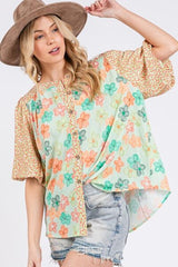 Button Down Bubble Sleeves Shirt OutfitFlow