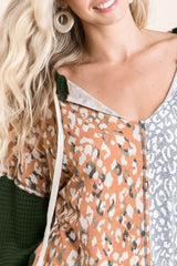 BiBi Popcorn Waffle Knit Hoodie with Print Block Front OutfitFlow