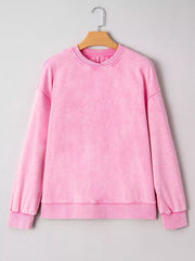 Mineral Wash Crossed Crew Neck Drop Shoulder Loose Sweatshirt OutfitFlow