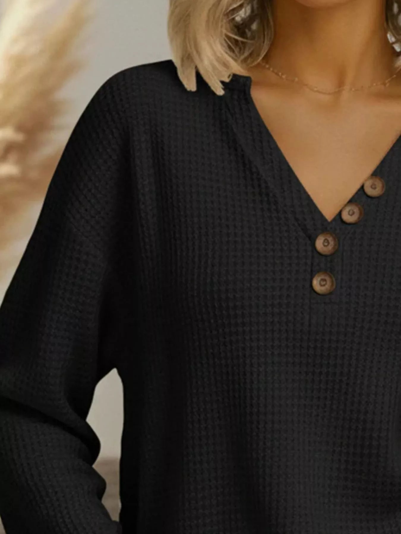 Full Size Casual Waffle Knit Long Sleeve T-Shirt Plus Size OutfitFlow