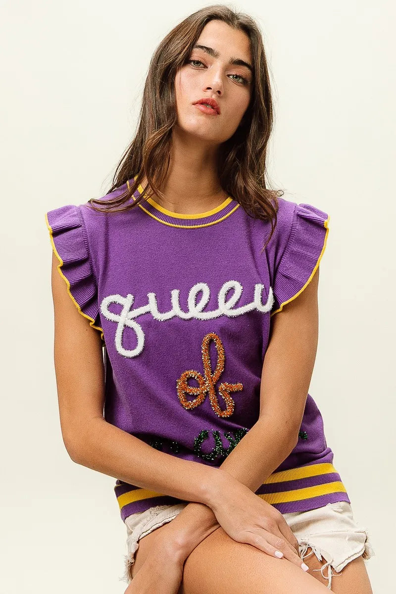 BiBi Queen Of Mardi Ruffled Armhole Sleeveless Knit Top Trendsi