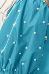 BiBi Pearl Beaded Short Puff Sleeve Top OutfitFlow