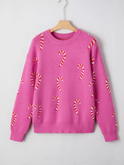 Christmas Candy Cane Holiday Drop Shoulder Sweater OutfitFlow