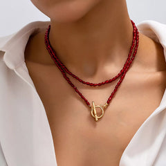 2 Piece Bohemian Beaded Necklace Red onesize OutfitFlow