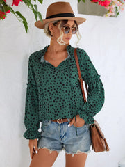 Animal Print Tie Neck Flounce Sleeve Blouse Trendsi