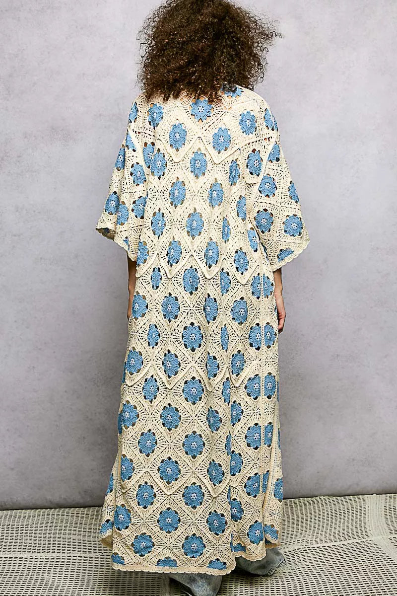 POL Open Front Floral Crochet Longline Cardigan Trendsi