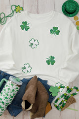 Sequin Lucky Clover Round Neck Long Sleeve Sweatshirt OutfitFlow
